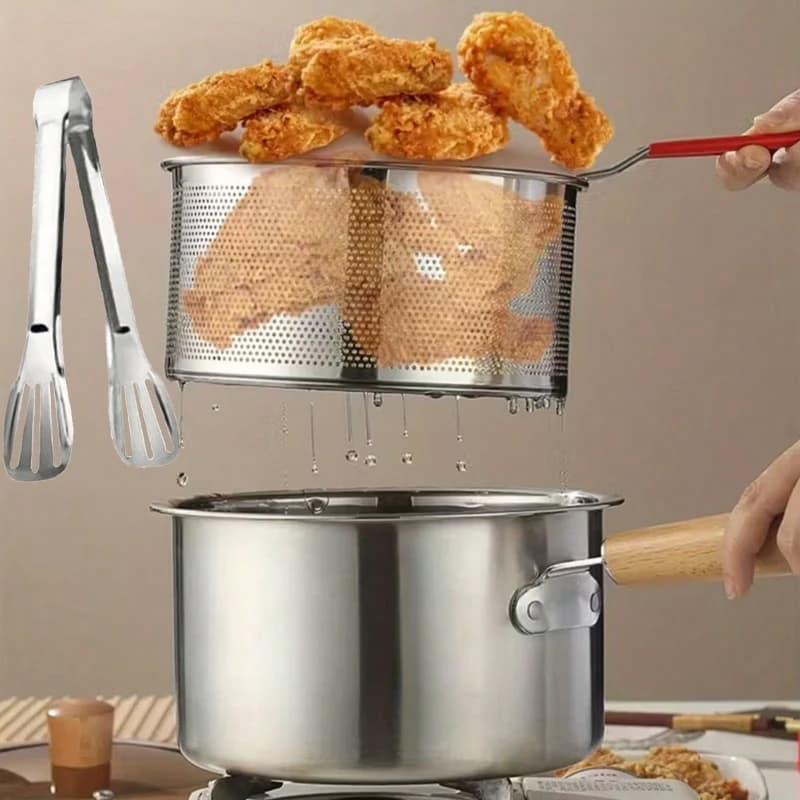 Deep Fryer 304 Stainless Steel Pot with Filter Basket for Frying Fish Chicken Shrimp French Fries