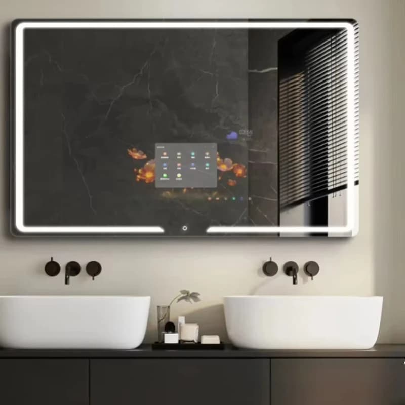 Vendita calda in fabbrica Diodo luminescente intelligente Specchio da bagno Interruttore impermeabile Rettangolo con diodo luminescente Altoparlante Hifi