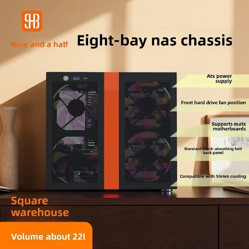 Case NAS Hot Swap a 8 Bay M-ATX, Supporta Alimentatore ATX, GPU da 260mm, 6 Posizioni per Ventole da 120mm, Archiviazione Domestica Stabile