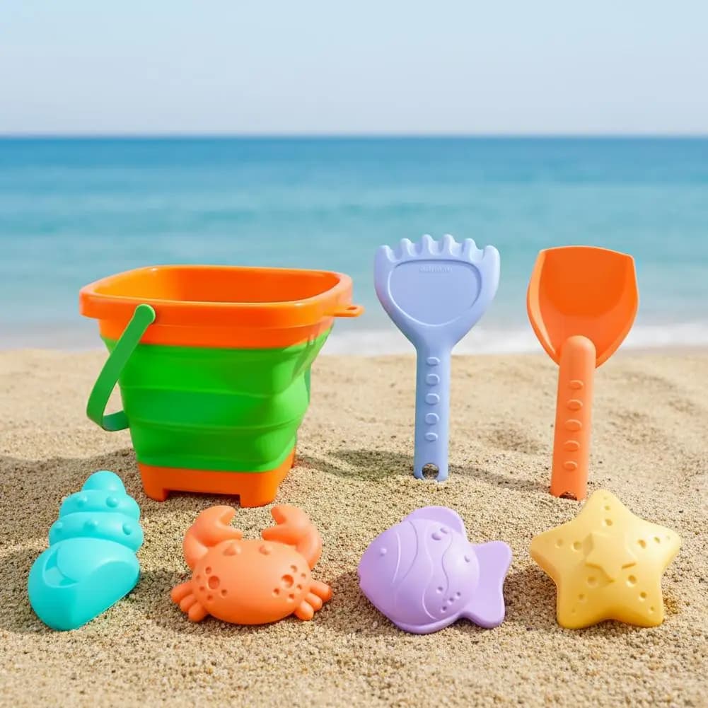 Set Estivo da Spiaggia per Bambini con Secchiello Pieghevole e Paletta per Scavare nella Sabbia