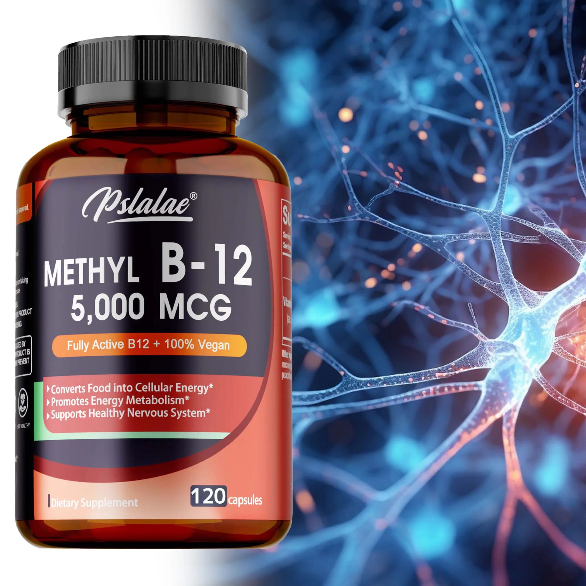 Vitamina B12 - Integratore da 5000 MCG -Binnova la funzione cervello e cuore, supporta la memoria, aumenta l'energia naturale flessibile - 120 capsule