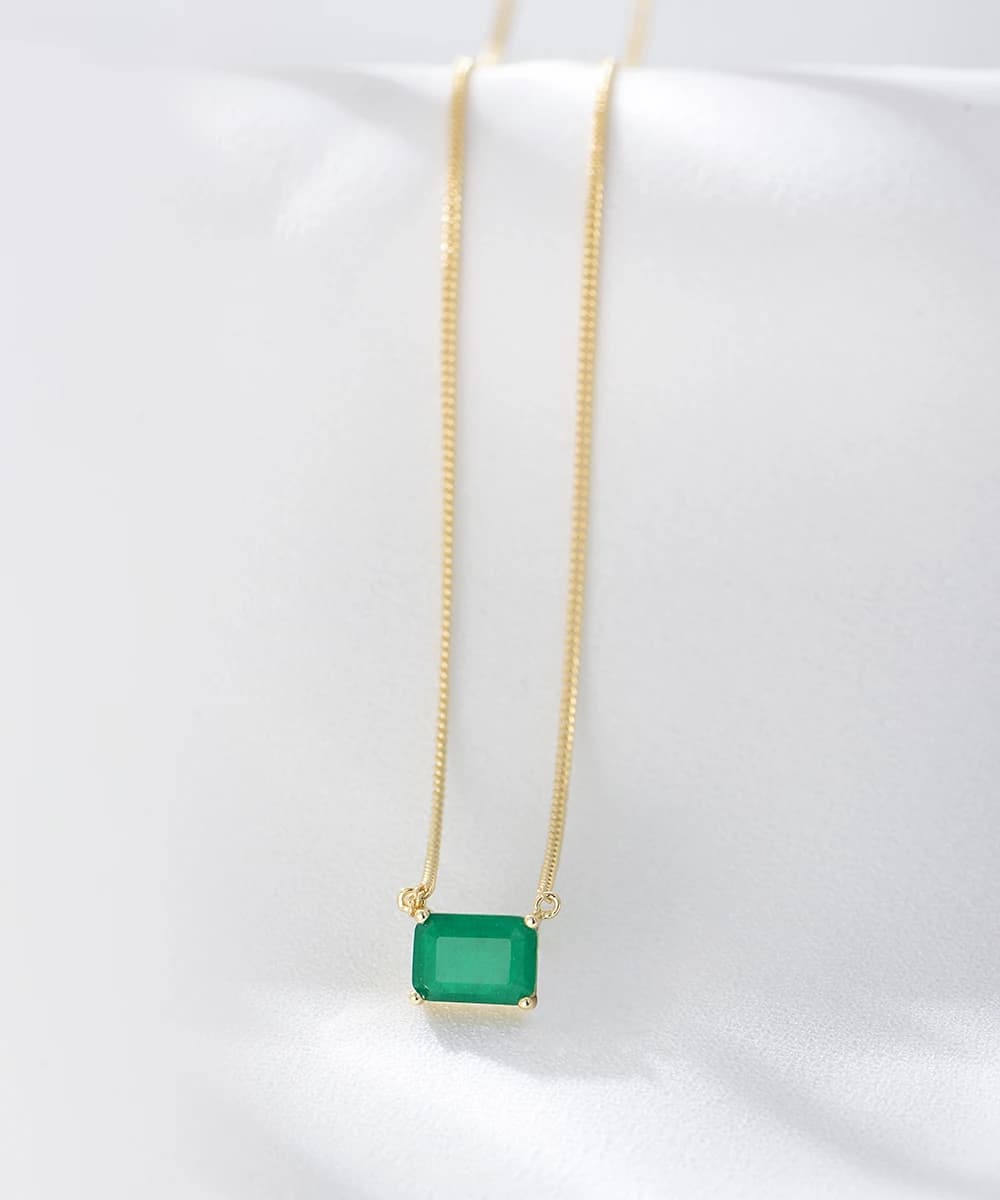 Women's Classic Luxury Emerald Necklace Clavicle Chain Charm Single Zircon Jewelry S925 Silver Gemstone