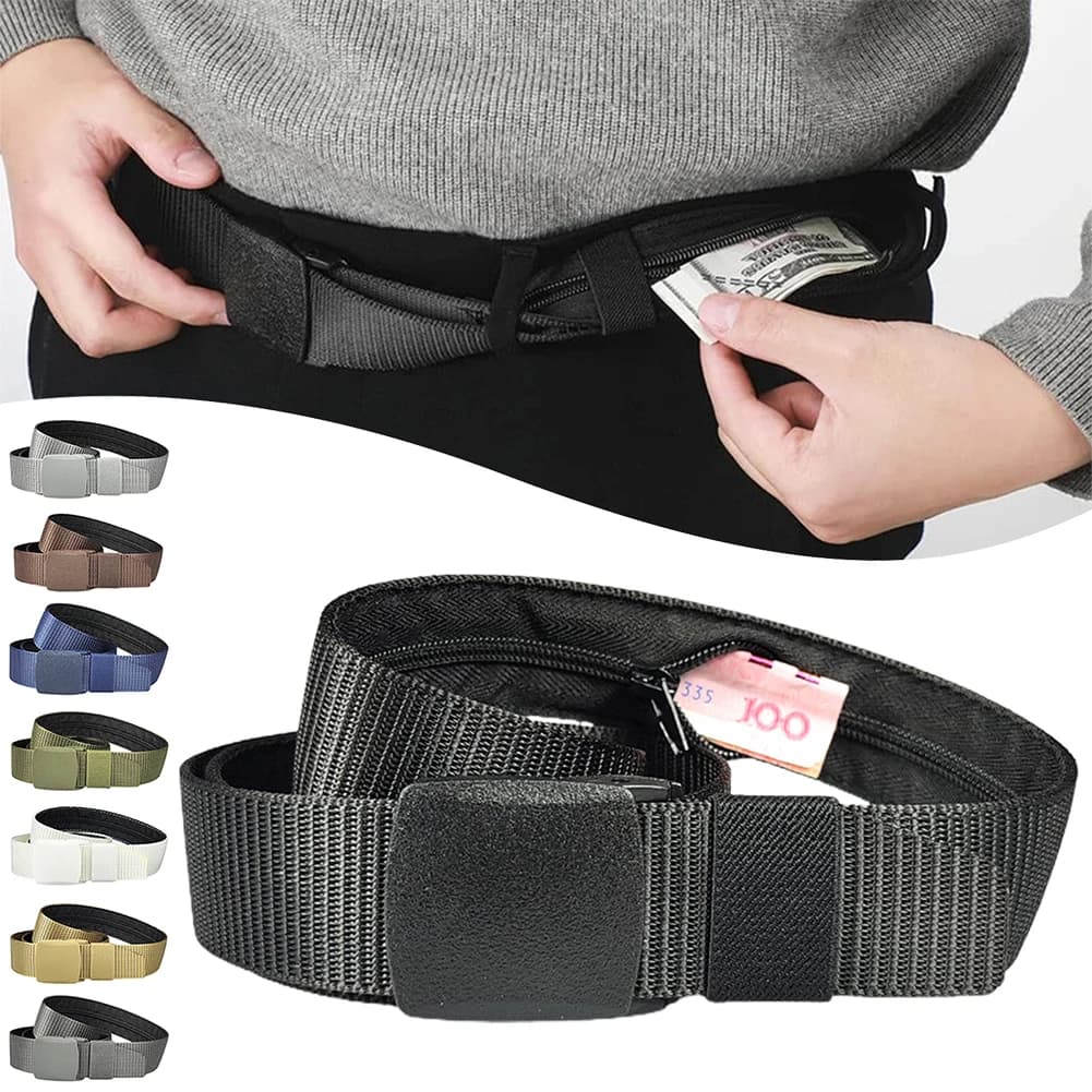 Cintura Antifurto per Contanti da Viaggio, Cintura di Sicurezza per Nascondere Denaro con Cerniera per Uomo, Tasca Segreta in Nylon