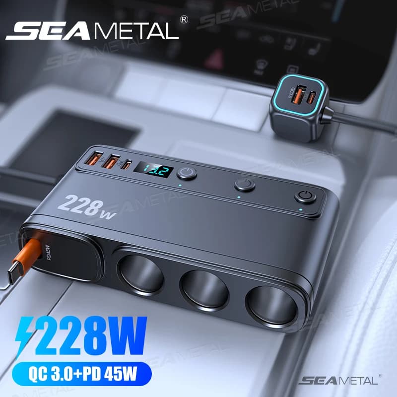 SEAMETAL 228W Caricatore USB per auto Ad alta potenza PD 45W Ricarica rapida Adattatore per accendisigari Caricatore per telefono per iPhone Samsung Xiaomi