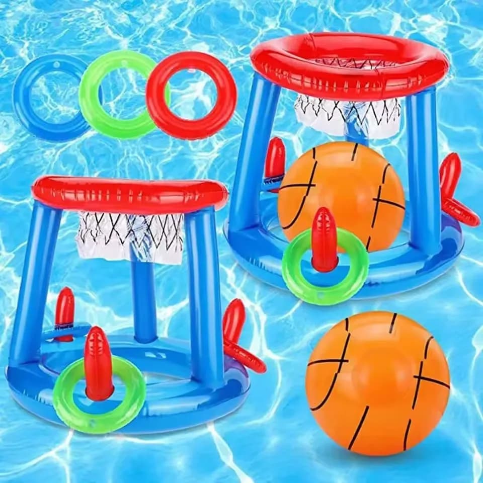 Inflatable Floating Basketball & Ring Toss Game, Interactive Pool Toy for Beach Parties and Outdoor Water Fun Activities