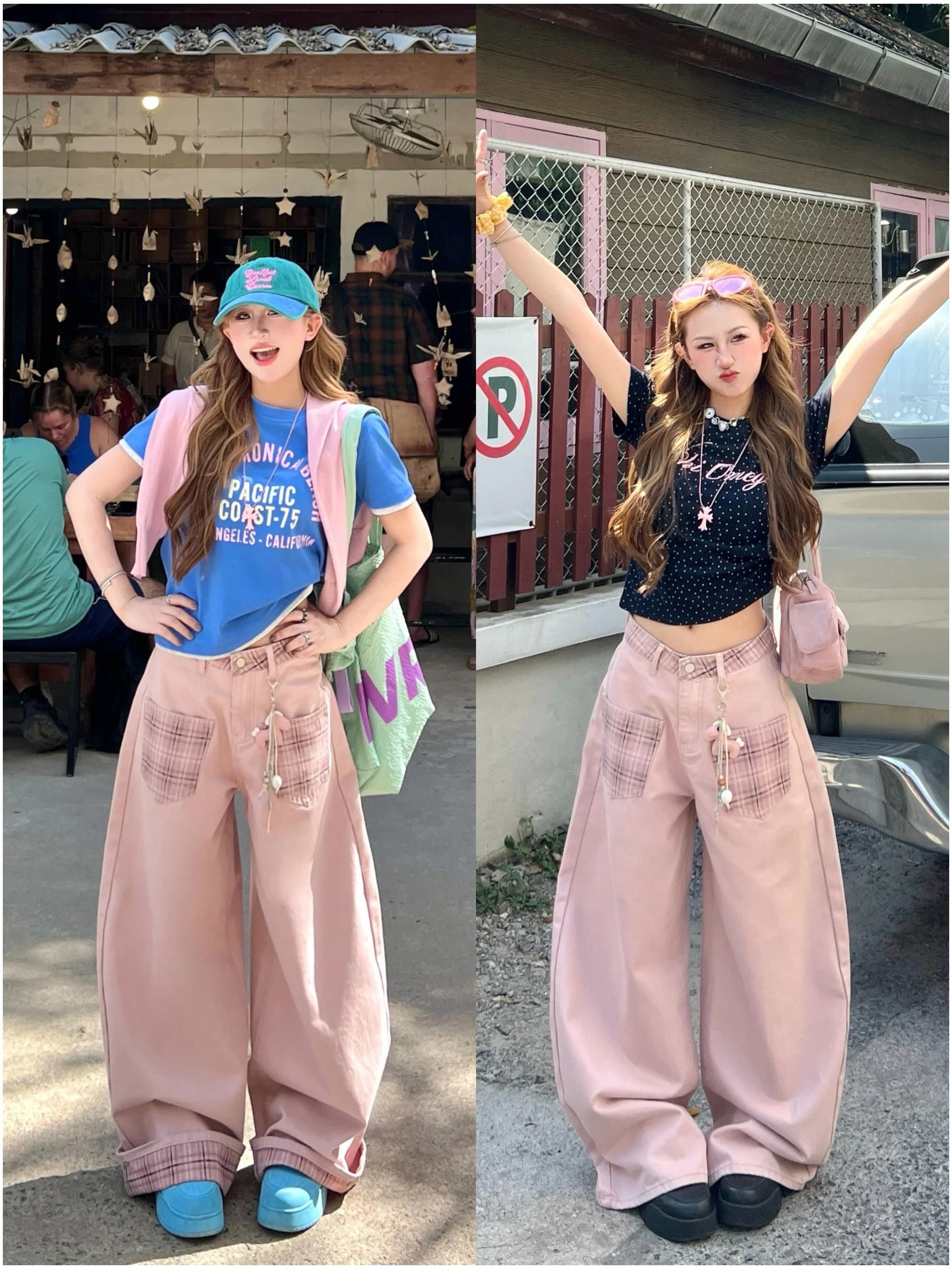 High Waist Wide Leg Jeans Nickidaily Casual Pants Plaid Patchwork Bell Bottoms Cotton Blend Summer Fashion Ladies Jeans