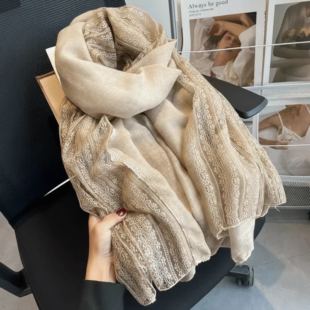 Sciarpa in Lino alla Moda e Versatile, Sottile e Traspirante, Sciarpa in Pizzo, Protezione Solare, Elegante Sciarpa in Seta per Donna, Estate Primavera Autunno