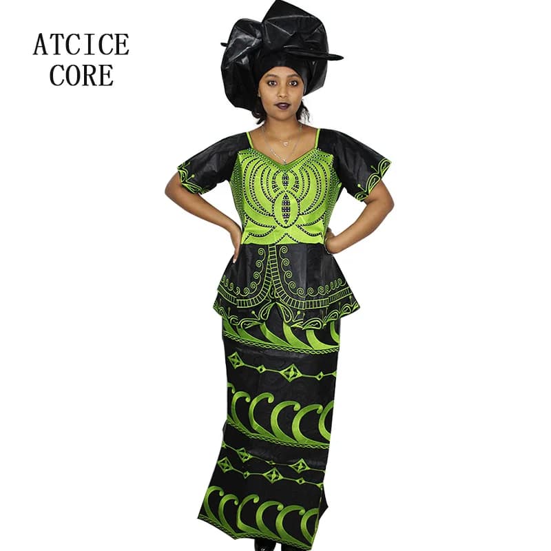 African Dre ss per donna Plus Si ze Ricamo Weddi ng Guest Abito lungo maxi con sciarpa