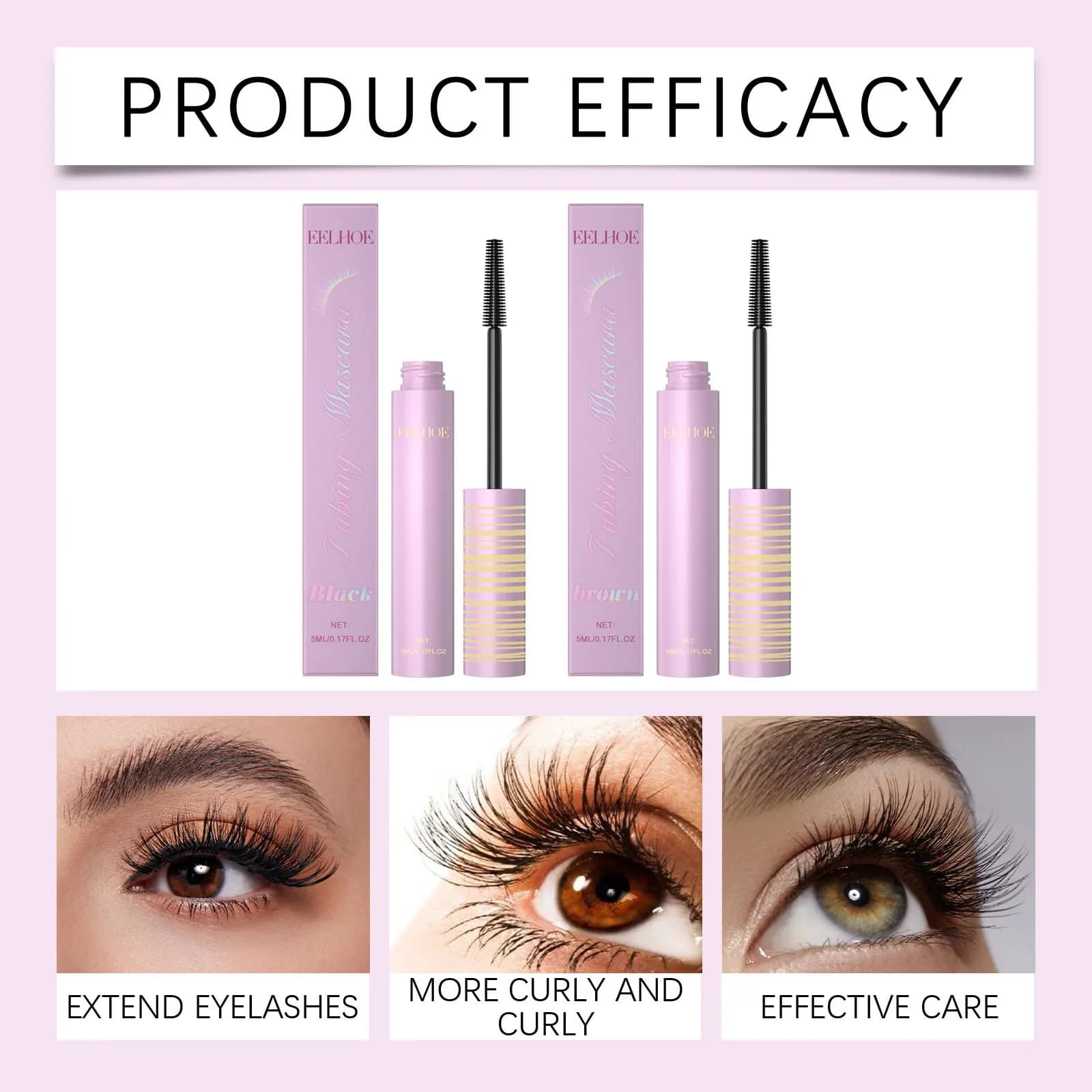 Eelhoe Curling Mascara Serie Mantieni l'ispessimento Allungamento Estensione ciglia Volume Trucco Cosmetici Mascara nero impermeabile 5ml