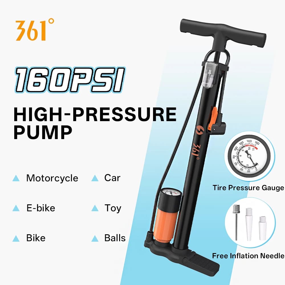 361 Degrees Bike Pump 160psi MTB Road Bicycle Tire Inflator Manual High Pressure Air Pump for Bicycle Cycling Pump Bike Tools