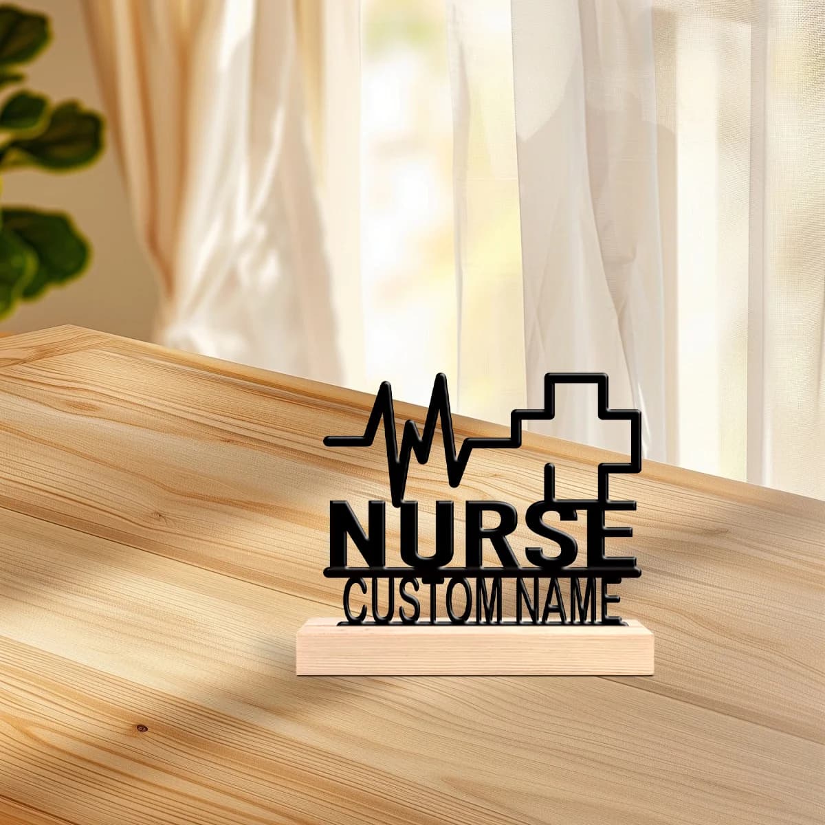 1pc Customizable Wrought Iron Desktop Decoration Custom Name Equipped with Wooden Base Bar Decoration, Holiday Gifts