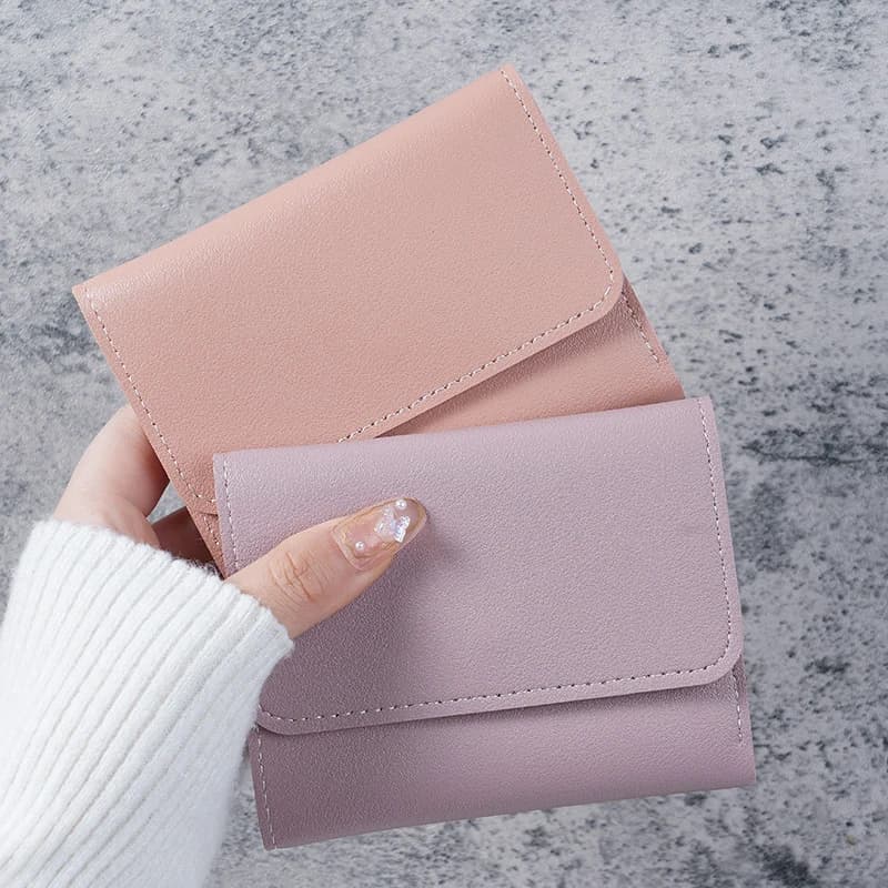 Trendy Short Women's Wallet Ultra Thin Triple Fold Smooth Surface Multi-Functional Card Bag Student Ticket Clip