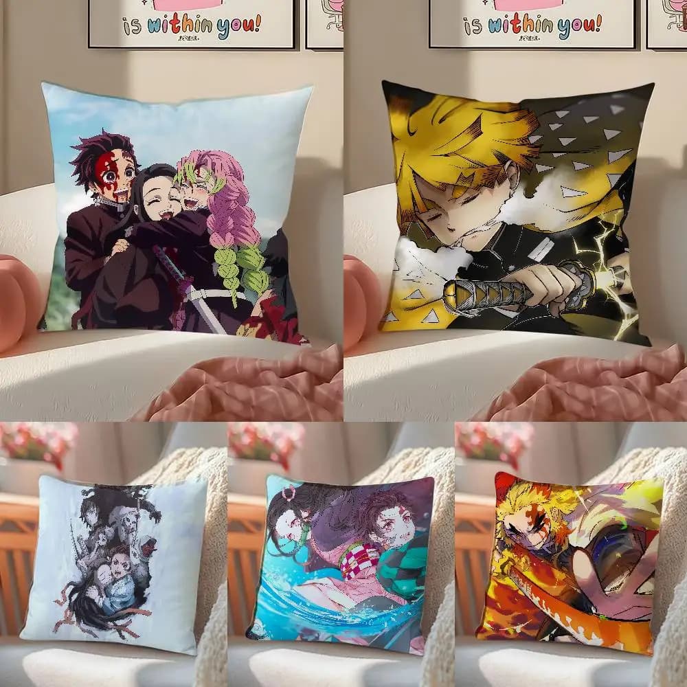 Demon Slayer Kamado Tanjiro Plush Pillow Cover Soft Short Plush Cushion Cover For Sofa Bedroom Living Room Home Decor Gift