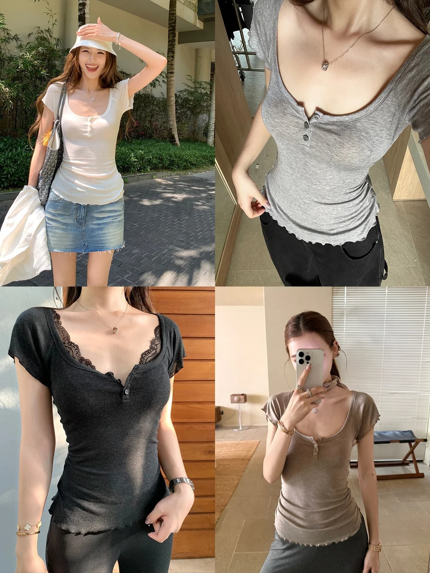 White Lace Short Sleeve T-Shirt Women's Summer Lightweight Casual Slimming U-Neck Top Comfortable Breathable Fashion 2026 New...
