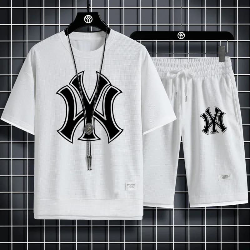 Short sleeve printed summer t-shirt + shorts, casual set in two men's pieces, suitable for fitness and basketball sports.