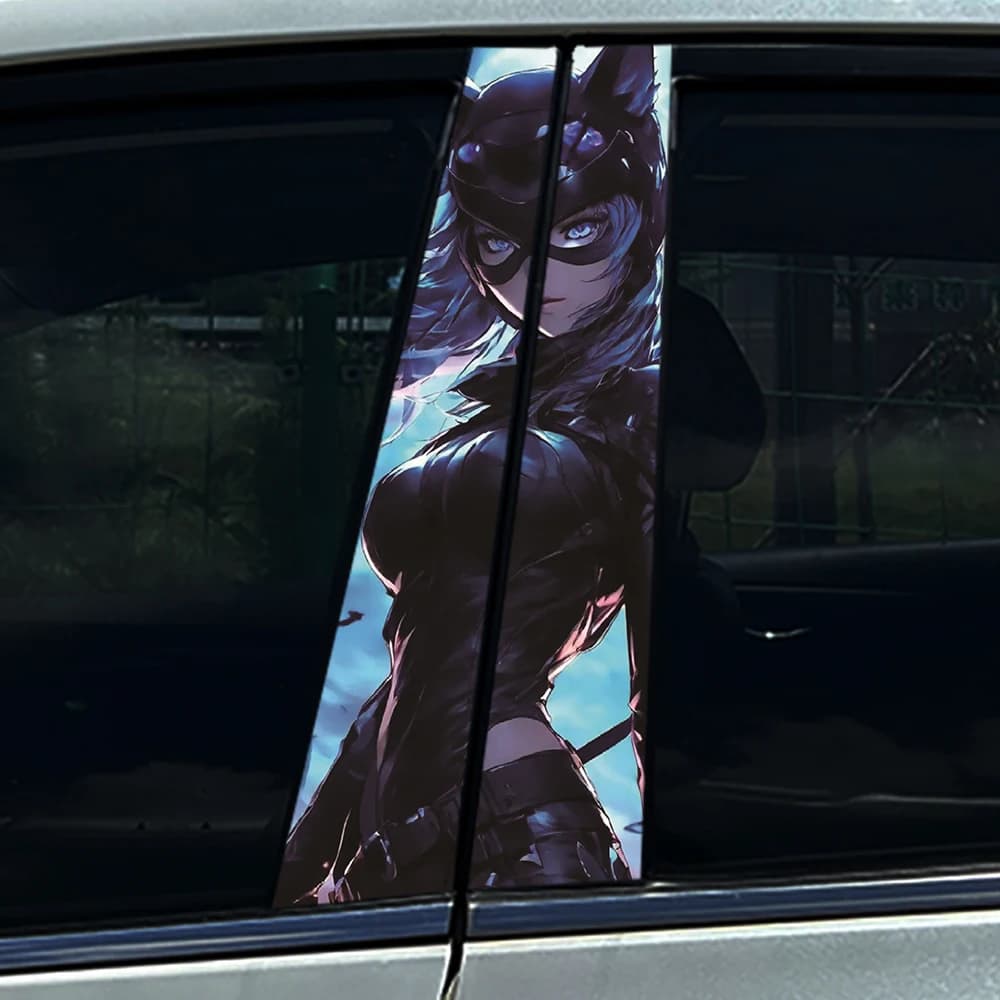 2 Adesivi 3D Catwoman Anime per Montante B Auto, Impermeabili e Resistenti ai Raggi UV, Decalcomania Universale Anti-Graffio