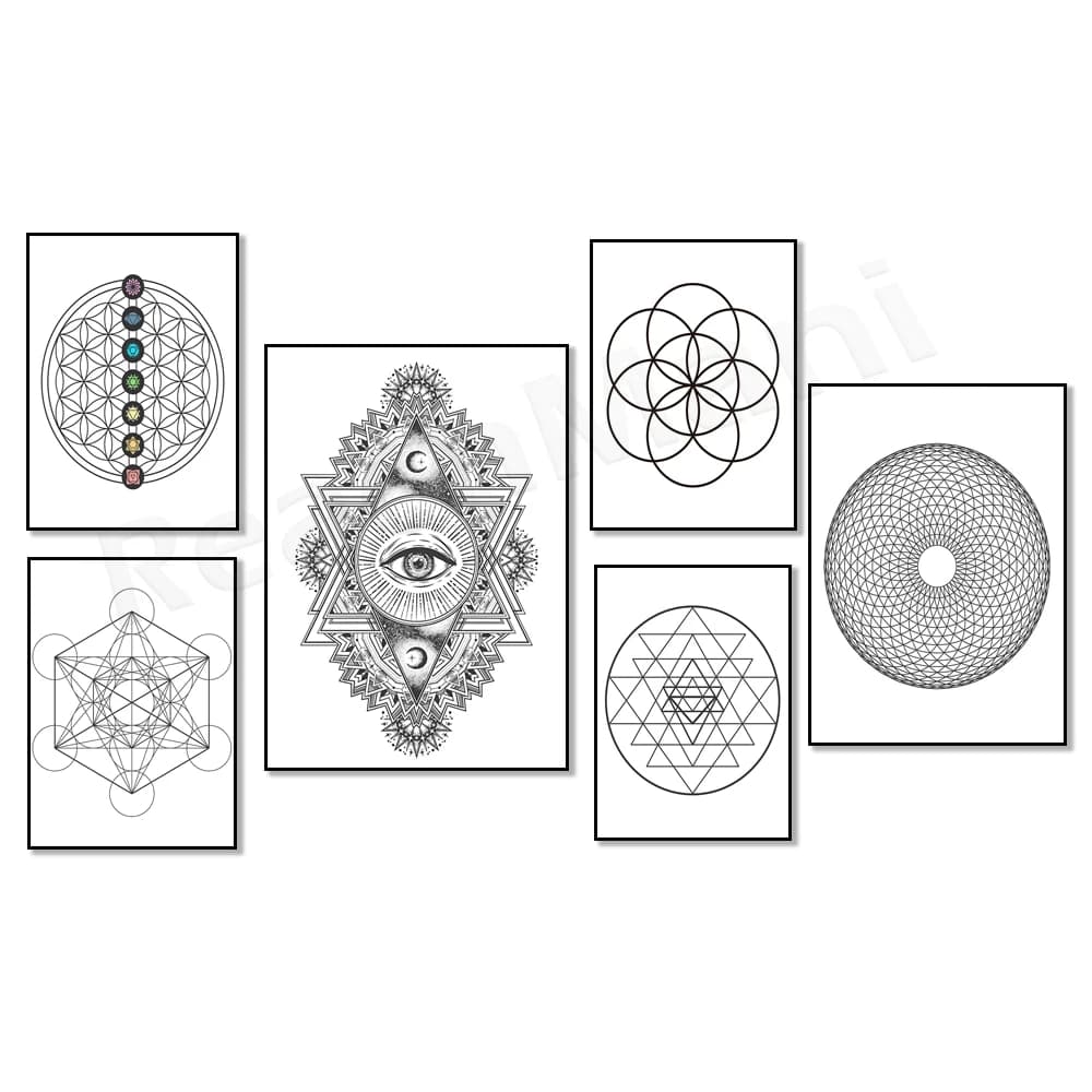Metatron Cube Print, Seeds of Life Poster, Sri Yantra, Flower of Life, Eye of Sacred Geometry and Cosmic Printing, Spiritual Gift