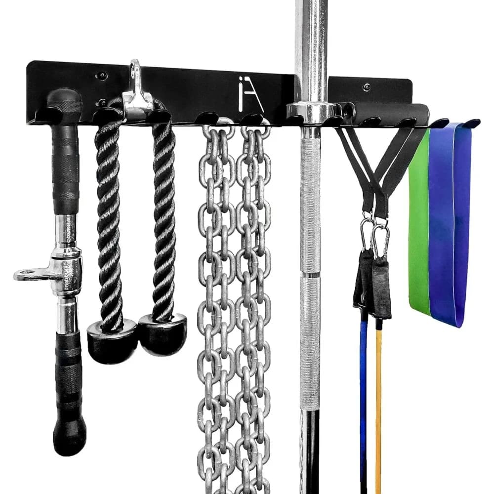 Organizer for wall storage rack for gym with 11 heavy load hooks for resistance bands Jump ropes Balancing Belts Lifting cable