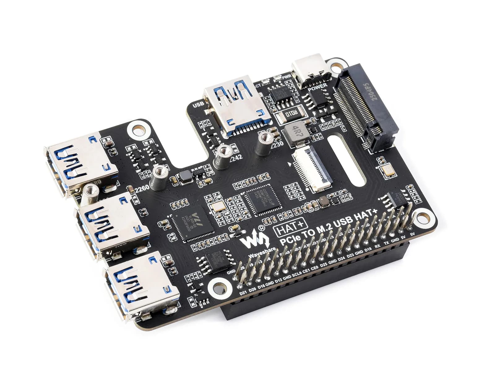 USB CAPPELLO from PCIe to M.2, CAPPELLO from PCIe to USB 3.2 Gen1 and M.2 for Raspberry Pi 5, 4 channel USB 3.2 ports, CAPPELLO + standard
