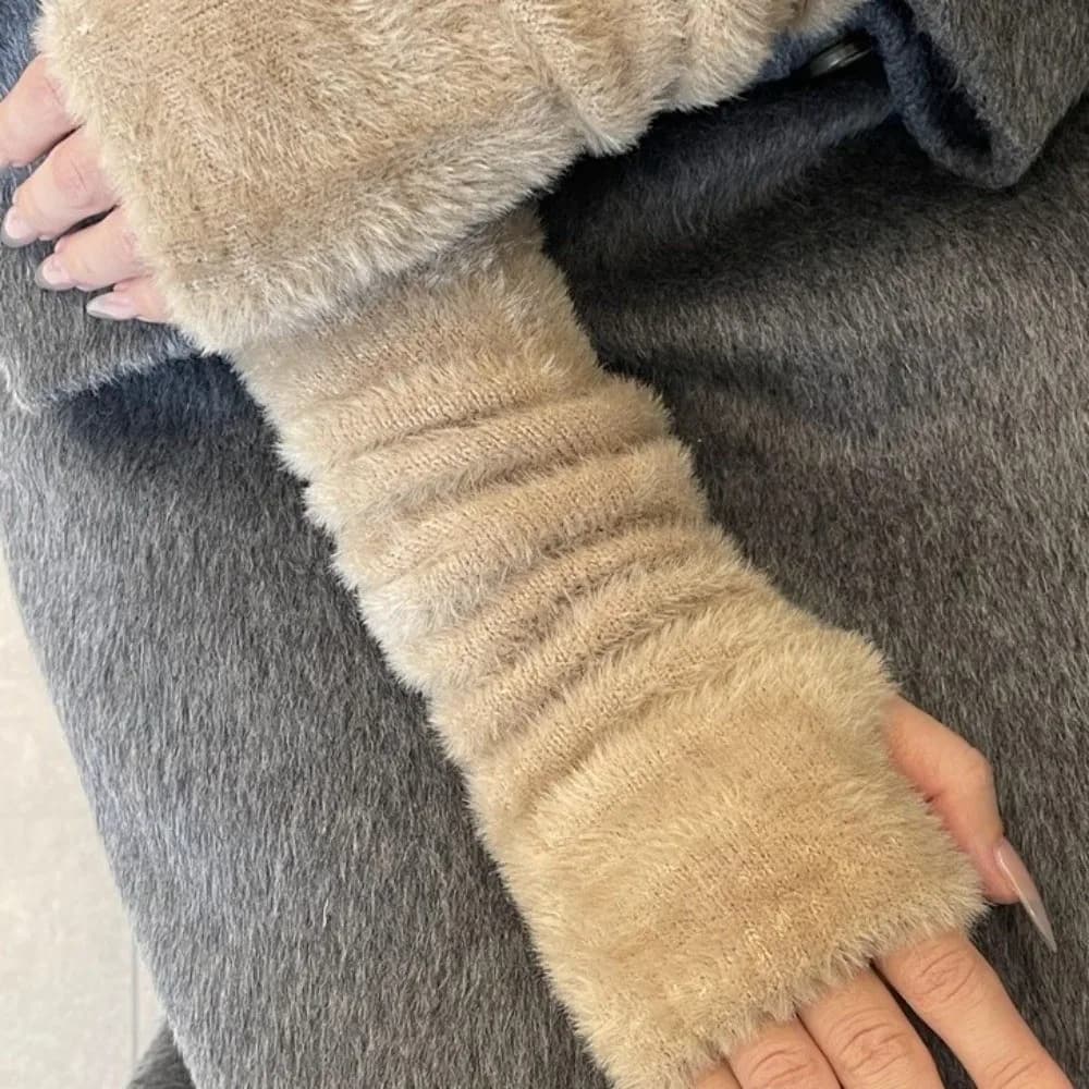 Guanti di lana Y2k con maniche calde lavorate a maglia stile coreano traspirante Copribracci elastici dolci e caldi JK