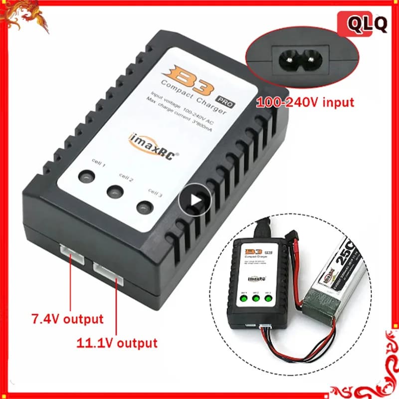 Caricabatterie Bilanciatore iMax B3 Pro con Spina EU/US, 10W, per Batterie Lipo 2S 3S 7.4V 11.1V, Alimentatore Compatto da 10W per Modelli RC Auto