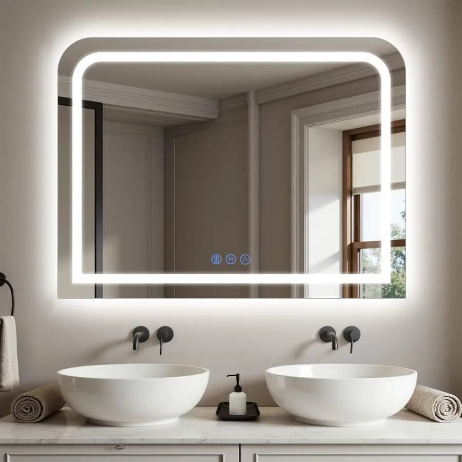 Specchio LED da Bagno, Specchio LED con Luci per Bagno, Specchi Illuminati da Parete, Antiappannamento, Dimmerabile, Vetro Temperato
