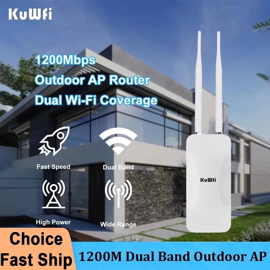 KuWFi Ad Alta Potenza AP1200 Punto di Accesso Wifi Wireless Esterno Ripetitore AP 1200Mbps Dual Dand 2.4G 5Ghz Copertura WiFi A Lungo Raggio