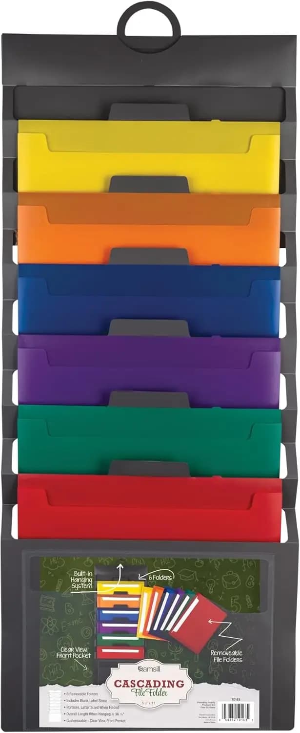 Organizzatore da parete a cascata, 6 cartelle rimovibili, grigio