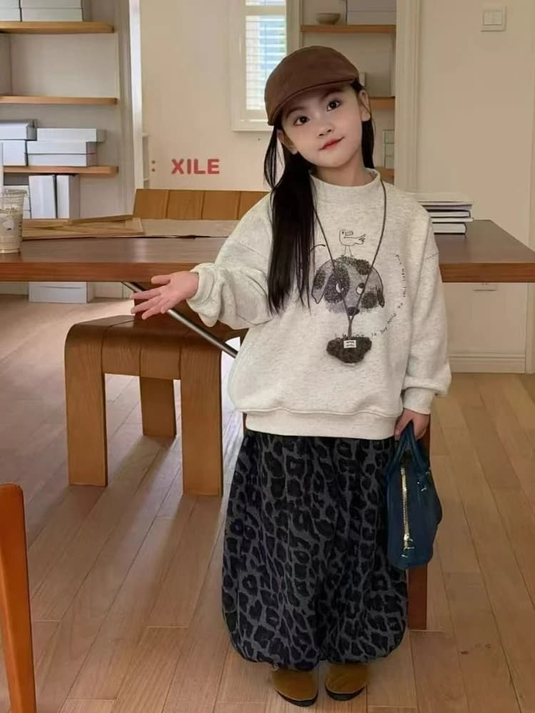 Cartoon Plus Girl's Set Thick Hoodie with Lantern Pants with Leopard Print 2026 New Fashion Autumn and Winter Kids Dresses