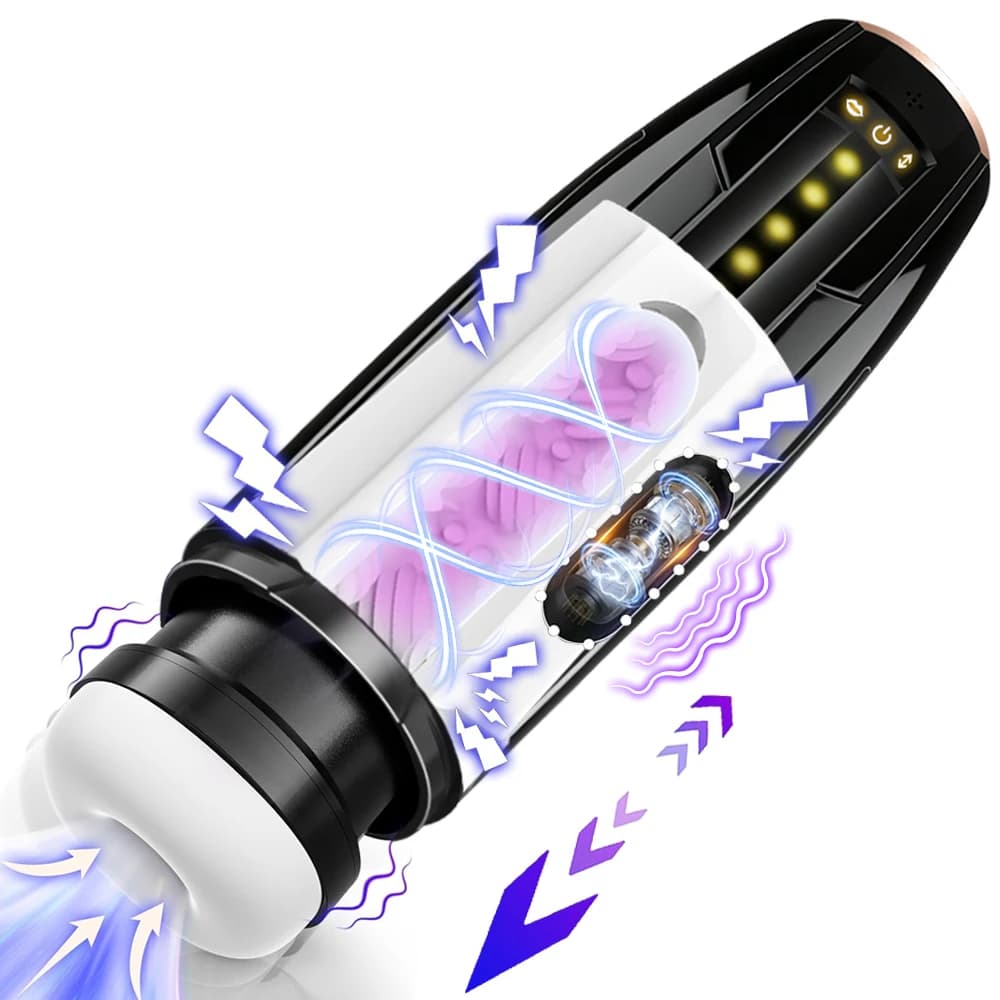 Masturbatore Maschile Automatico Telescopico 3 in 1 con Funzione di Suzione, Pompa per l'Ingrandimento del Pene, Vibratore Realistico a Forma di Vagina, Giocattoli Sessuali per Uomini