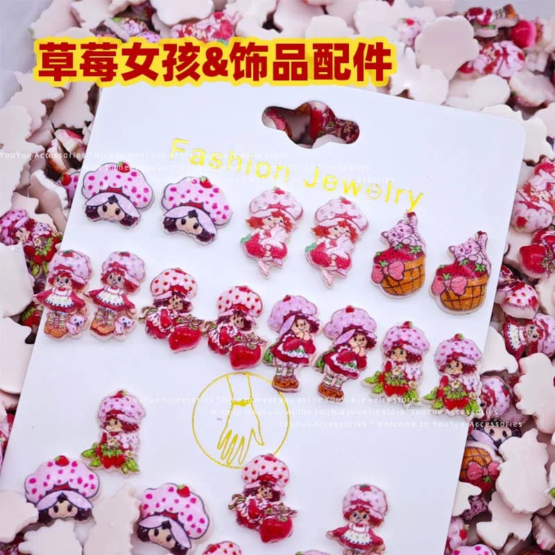 Cartoon strawberry girl nail art accessories, luminous little girl, cream glue hairpin, mobile phone case, DIY accessory, pendan