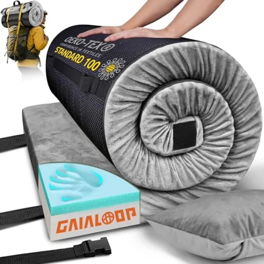 3 inch memory foam camping mattress, double layer, often, for car, curtain, cot, rollable, portable, for glamping, ground bed