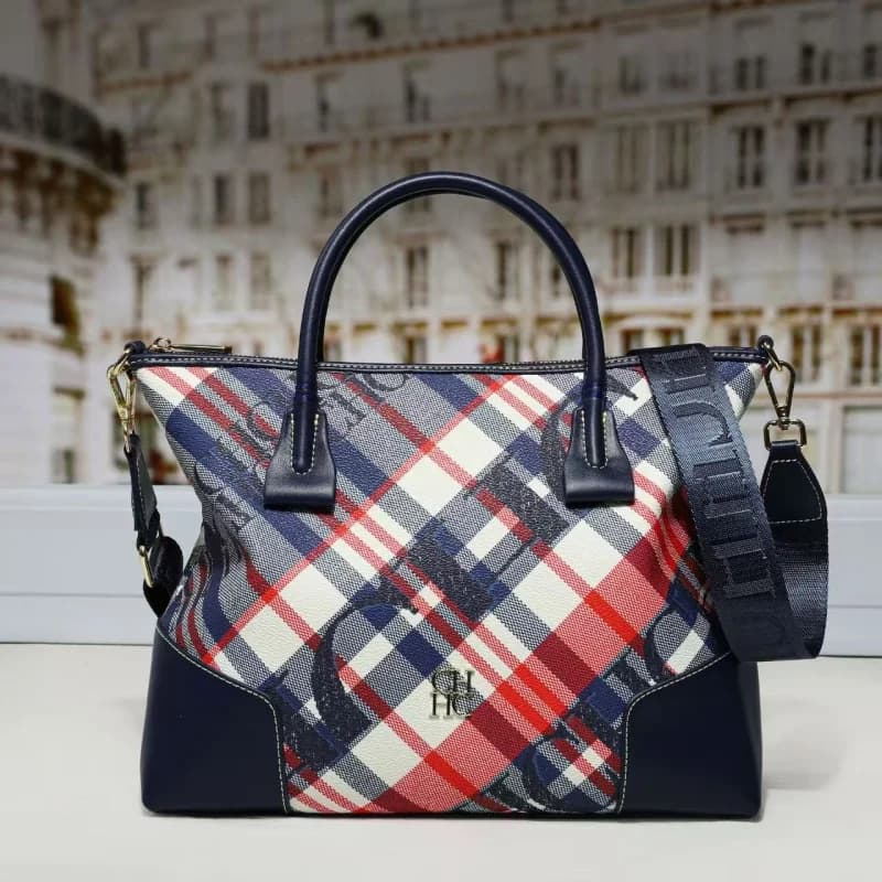 CH Luxury Plaid Women's Tote Bag Large Capacity Handbag with Gold Hardware Detachable Shoulder Strap Casual Crossbody Purse