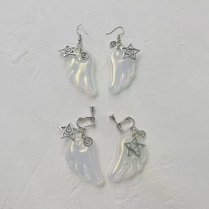 Orecchini Y2k con ali d'angelo per donna, clip per orecchie in resina, ganci per orecchie, gioielli alla moda per feste, regalo
