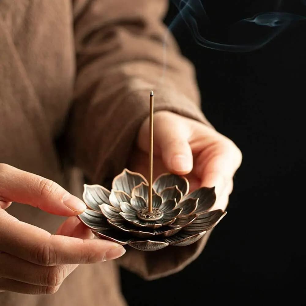 Simple Alloy Incense Holder Lotus Shape Decorative Lotus Censer Multi-Hole Incense Stick Holder Temples Home Office