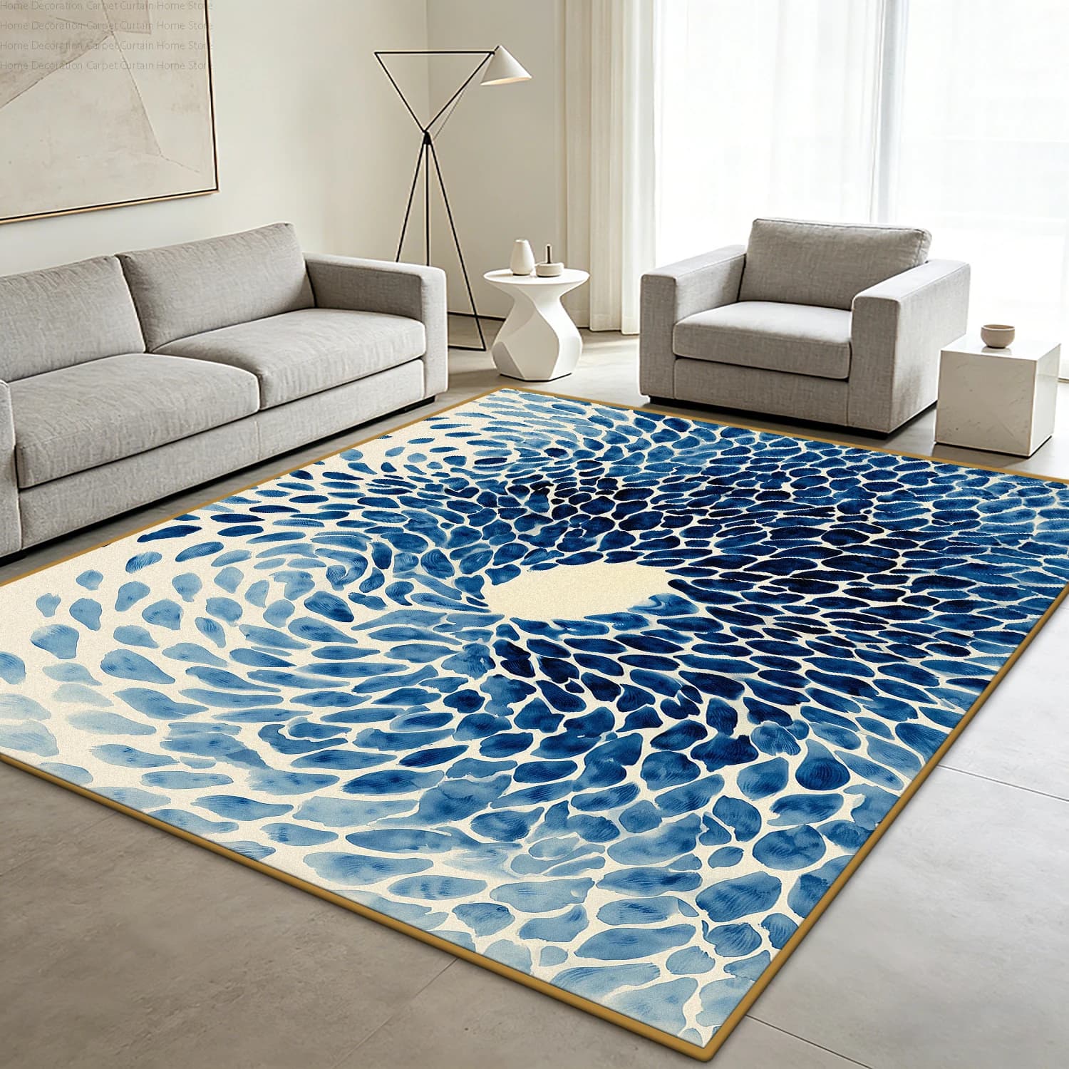 Watercolor Blue White Abstract Dot Carpet Modern Watercolor Living Room Large Area Rugs Soft Non-slip Washable Bedroom Floor Mat