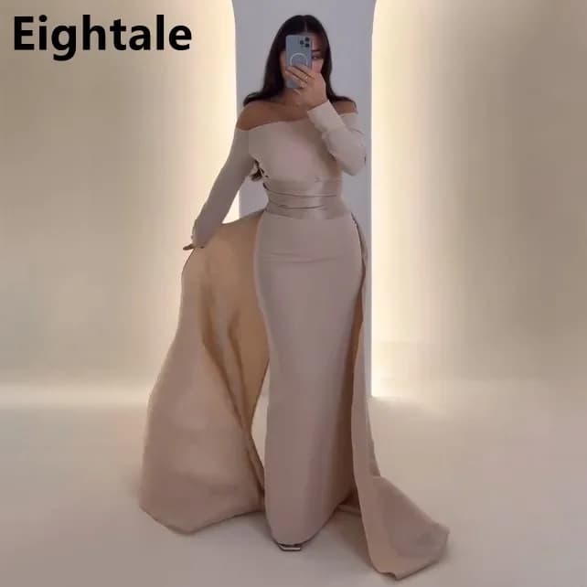 Eightale Champagne Abito da sera saudita con spalle scoperte Manica lunga Sirena Abiti da ballo per feste da donna Dubai 2025 Personalizzato