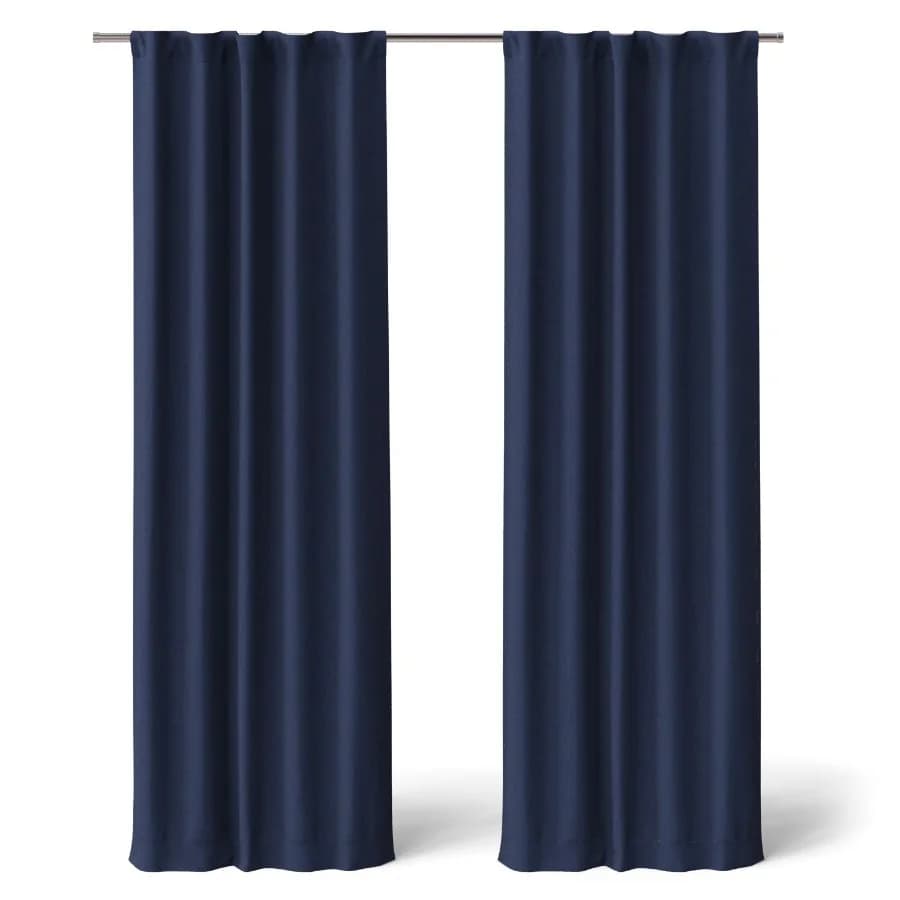 Navy Blue Solid Blackout Rod Pocket with Back Tabs Curtain Panel Pair Set of 2 30" W x 84" L