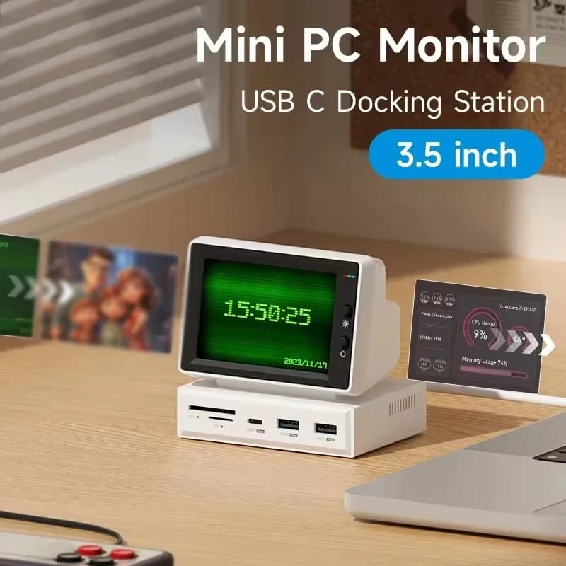 Mini 3.5 inch IPS screen AIDA64 Mini PC CPU RAM HDD Data monitor with USB-C hub for MacBook laptop PC