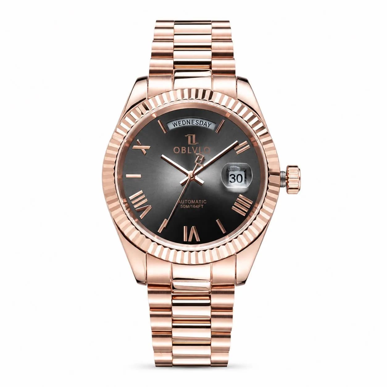 OBLVLO Orologio automatico da uomo 40mm Orologio da polso meccanico Impermeabile Specchio in zaffiro Luminoso Doppio calendario Settimana Data Miyota 8215