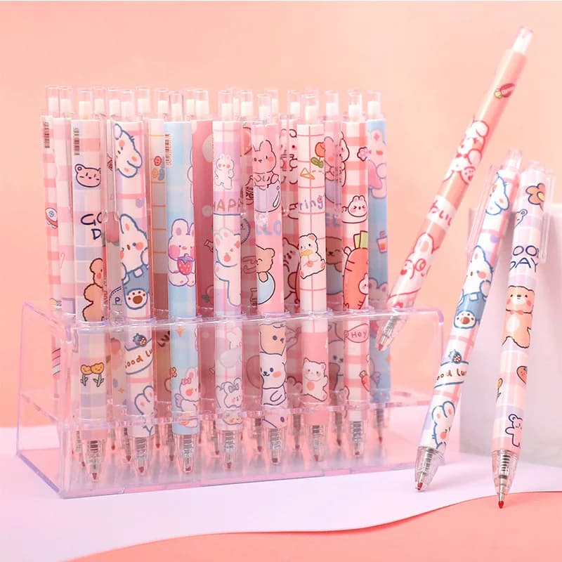 2 pezzi penne gel kawaii cartone animato rosa nuova penna pressatura inchiostro acqua nera 0,5 mm penna firma carina regalo per studenti di cancelleria