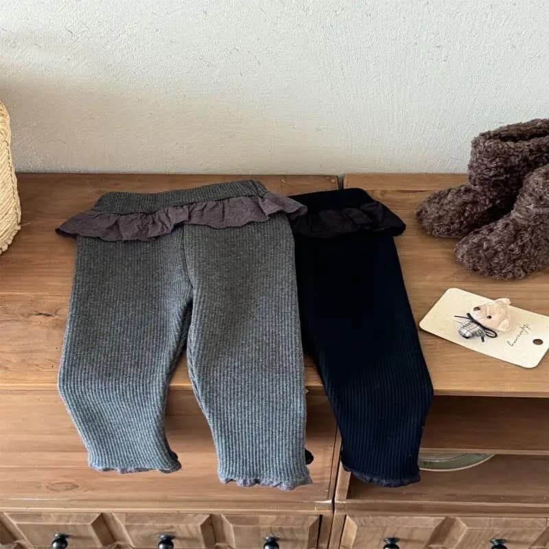 2025 Leggings for Girls Autumn Winter Solid color Slim pants with lace edge Comfortable new fashion children's clothes 4-8 years