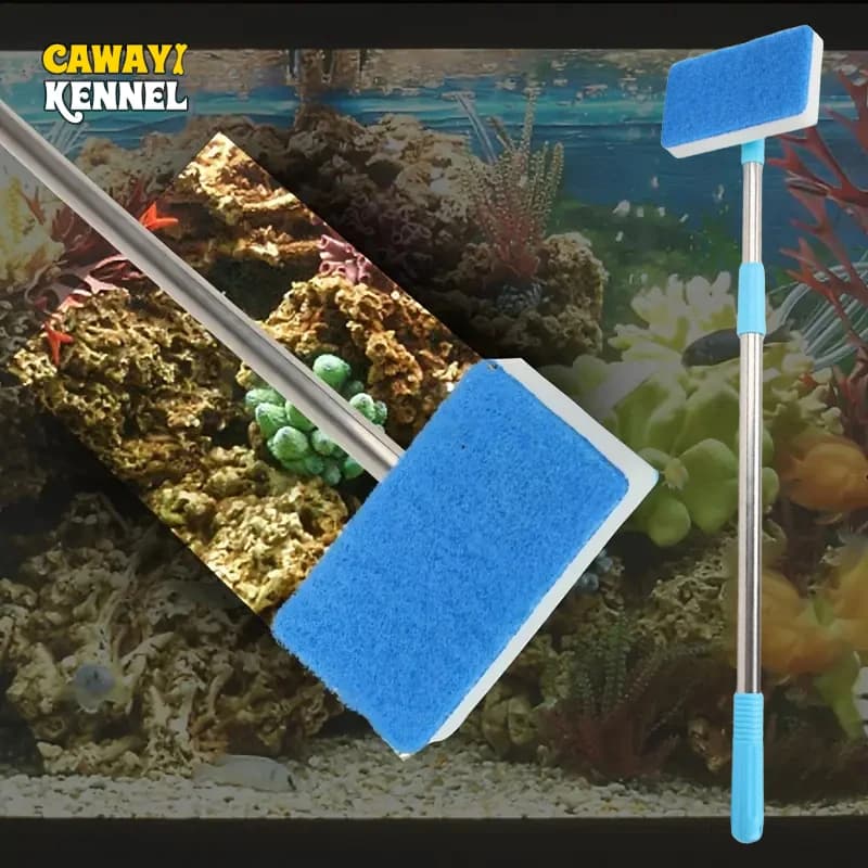 Manico telescopico 55-95 cm 180 ° Regolare il detergente Scrubber Acquario Serbatoio di pesce Finestra di vetro Alghe Spazzola per pulizia in spugna bifacciale