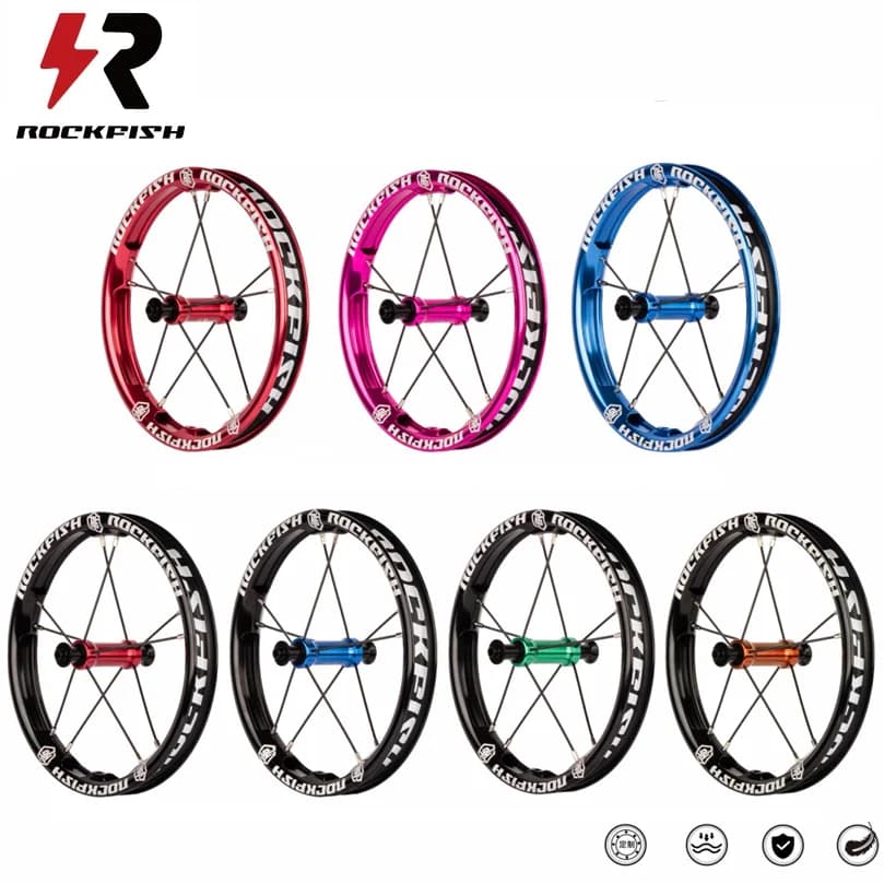 Rockfish R6 Set di ruote per bici da equilibrio per bambini in lega di alluminio a doppio strato Set di cerchioni per bici da 12 pollici Set di ruote per bici da corsa