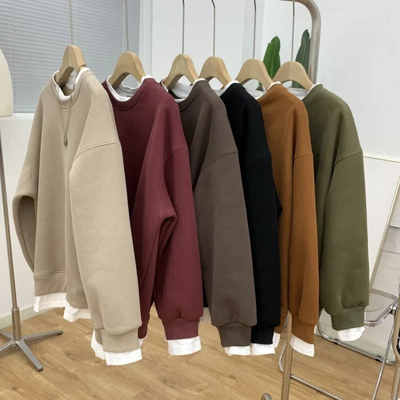 Women's Faux Two-Piece Hoodie Sweatshirt Winter Thickened Fleece Loose Splicing Top Versatile Outerwear Korean Style round Ne...