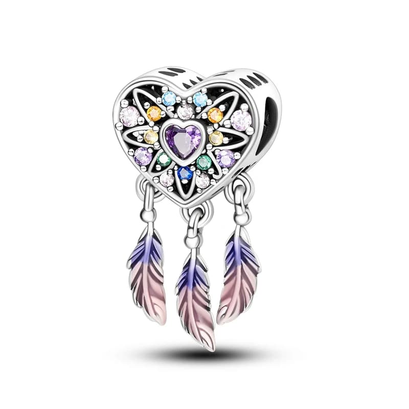 Dreamy Heart-Shaped Dreamcatcher Pendant 925 Silver Charms Beads Fits Original Charms Bracelet DIY Fine Jewelry For Women Gifts