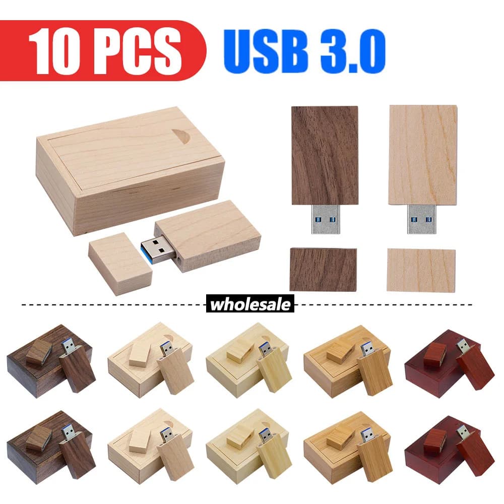 10 pz/lotto Blocco di Legno USB 3.0 Flash Drive Legno Rosso Pendrive 4 GB 8 GB 16 GB 32 GB 64 GB Memory Stick U Disco (logo personalizzato gratuito)