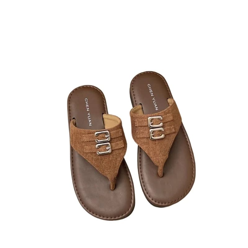 New Summer Women's French Vintage 3CM Thong Slippers Outdoor Casual Versatile Open-Toe Clogs Fashionable Rubber Outsole Slippers