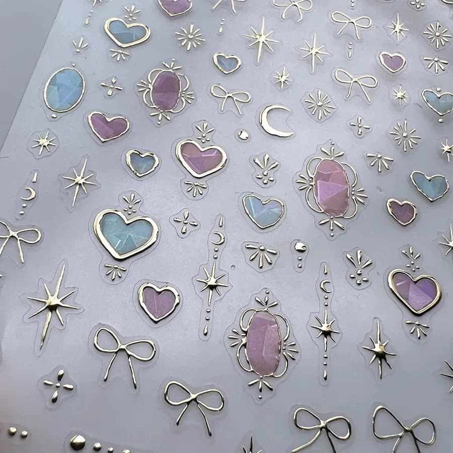 1 pz 5D Shell Light Adesivi per unghie Shoiny Bordo dorato Amore Cuore Bowknot Luna Stella Nai Art Decal Decorazioni per manicure