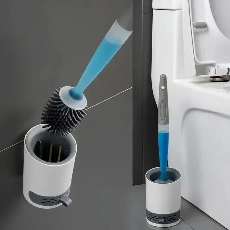 Set Spazzola per WC con Spruzzatore d'Acqua, Spazzola per WC in Silicone da Parete, Porta Spazzola per WC per Uso Domestico